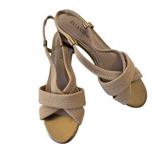 Ellen Tracy Womens Slingback Open Toe Wedge Heel Strappy Sandals Gold Size 6